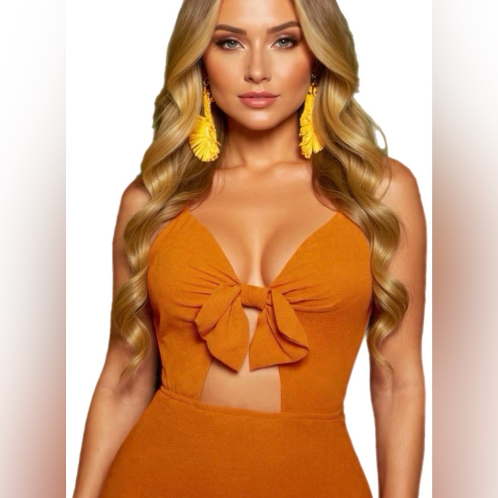 Rust Orange Bow Front Maxi Dress - Picture 3 of 3
